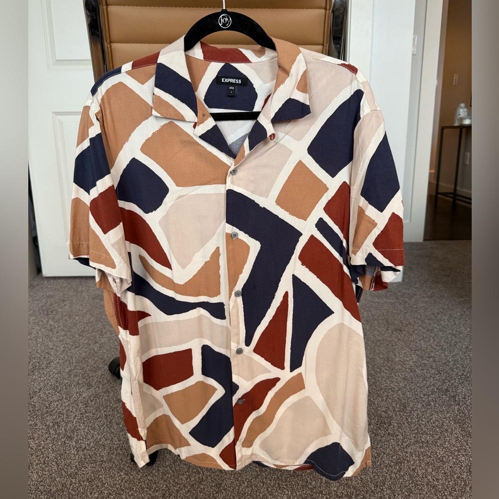 Express Men's Casual Shirt - Navy, Brown, Cream